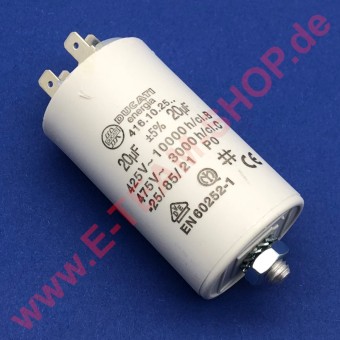 Kondensator 20µF 450V 50/60Hz Ø 40x70mm Betriebstemperatur -25 +85 °C für Motor, Pumpe usw. 