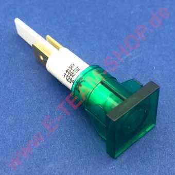 Kontrolllampe 400V grün, für Bohrung Ø 12mm, Kopf 16x16mm, z.B. für Zanussi Bain-Marie, Bratplatte, Fritteuse u.a. 