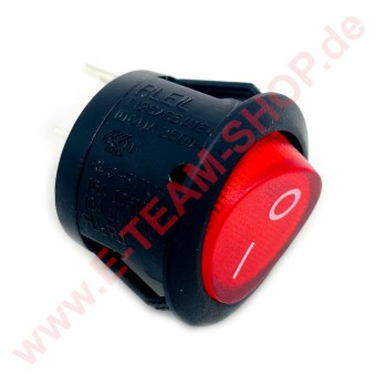 Wippenschalter Einbau Ø 20mm rot beleuchtet 1NO 0-I Anschluss 2 Flachstecker 4,8mm 